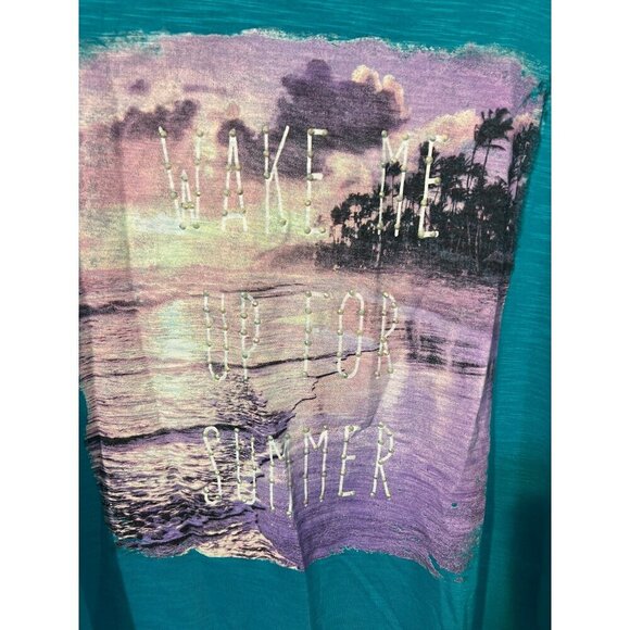 Style & Co Turquoise Sz M Fringe Detail Cover Up T Shirt Wake Me Up For Summer - Picture 3 of 8